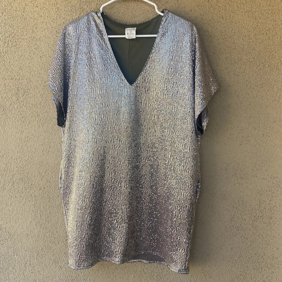 beautiful silver sparkle tunic mini dress w/ pockets great little formal dress - Picture 5 of 14